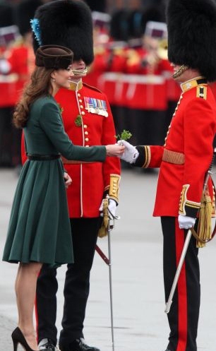Duchess of Cambridge presenting Shamrock to an Irish guard Duchess of Cambridge presenting Shamrock to an Irish guard