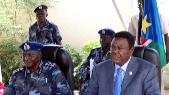 South Sudan’s Interior Minister Alison Manani Magaya (right). [©Gurtong]