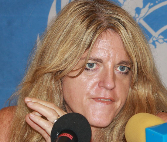 Hilde F. Johnson speaking to the press in Juba previously at the UNMISS Office [©Gurtong/ Waakhe S. Wudu]