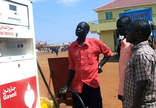 Customers get served at the Nile Petroleum station in Wau [Â©Gurtong/ James Deng]