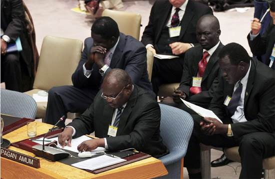 Pagan Amum, the SPLM Secretary General and Chief Negotiator of the Republic of South Sudan at a previous peace conference. [File - Gurtong]