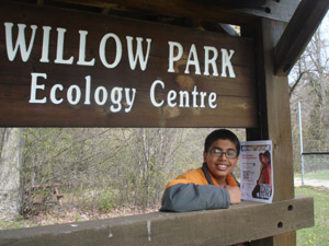 Harnoor Gill founding member of Volunteer Halton Youth Advisory Counicl volunteering at the Willow Park Ecology Centre on April 28th, 2012 while leading Change The World! Ontario Youth Volunteer Challenge Camapaign in North Halton