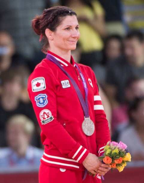 Canada's Tonya Verbeek wears her silver medal for wrestling in the 55kg freestyle category at the 2012 London Olympic Games, August 9, 2012. Verbeek lost to Saori Yoshida of Japan in the gold medal match. (COC Photo: Jason Ransom)