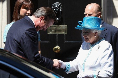 David Cameron greeting the Monarch David Cameron greeting the Monarch