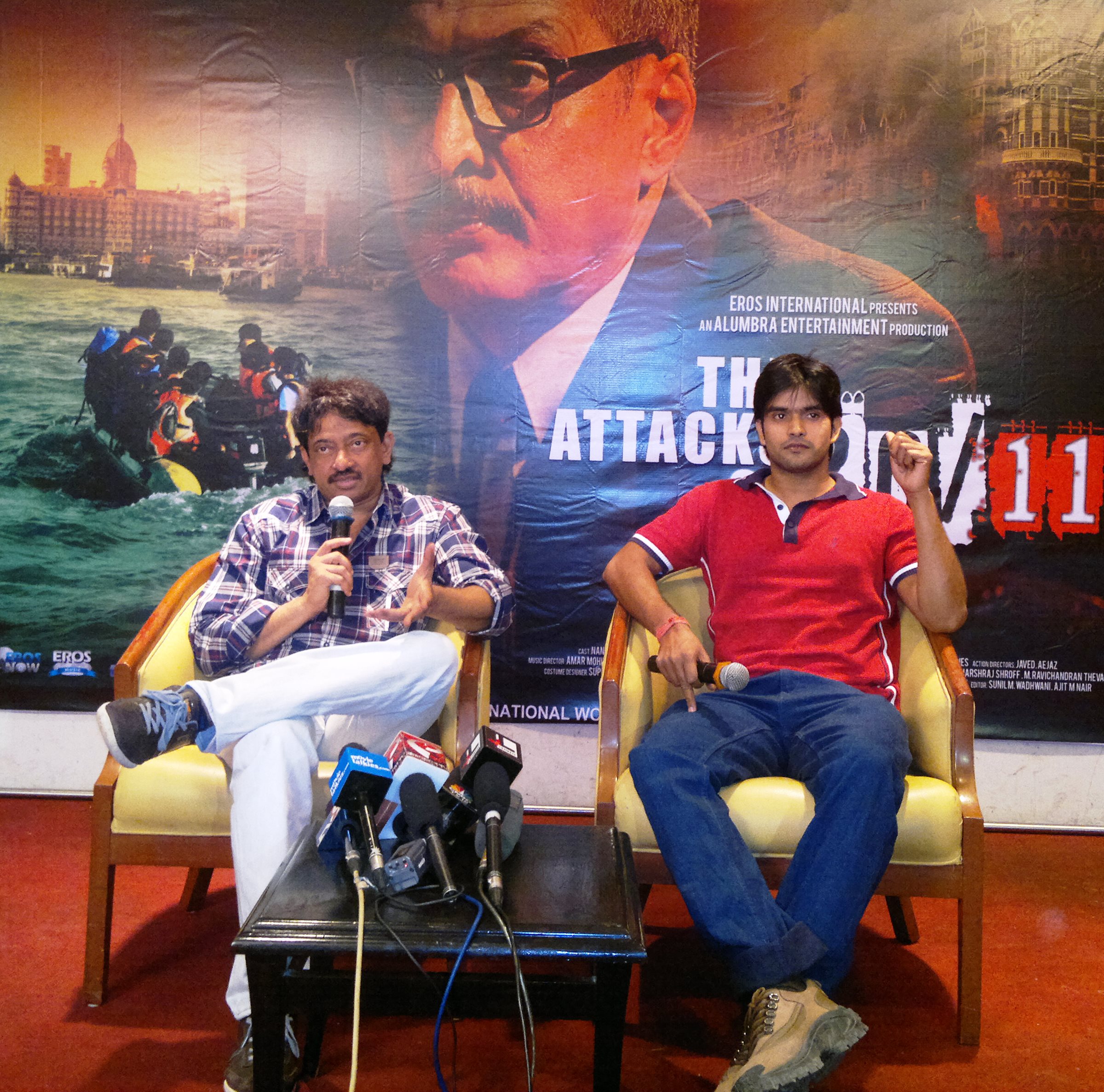 images_Cinema_Masala_Ram Gopal Varma Sanjeev Jaiwal at a PC for The Attacks of 26-11 to introduce Sanjeev to the media