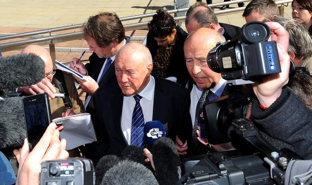 Former BBC presenter, Stuart Hall facing press outside the court Former BBC presenter, Stuart Hall facing press outside the court