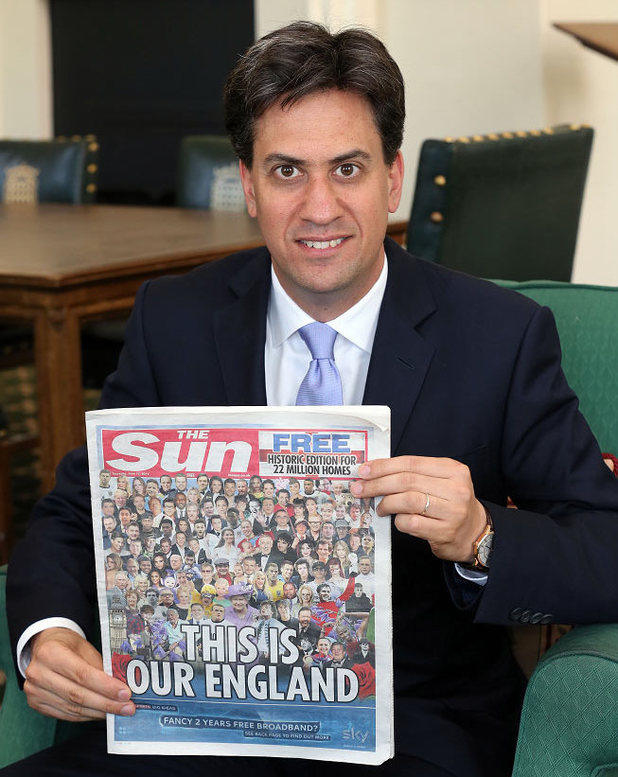 Labour leader Ed Miliband with a copy of The Sun newspaper Labour leader Ed Miliband with a copy of The Sun newspaper