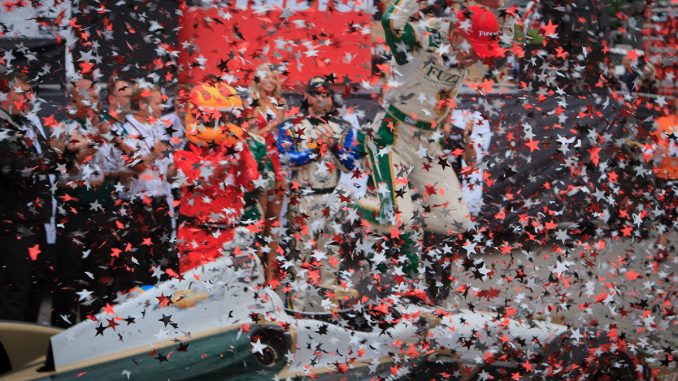 Mike Conway exuberant after winning Race 2 of the 2014 Honda Indy Toronto Mike Conway exuberant after winning Race 2 of the 2014 Honda Indy Toronto