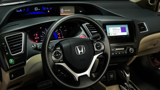 The Android Auto developer kit being tested in a Civic outfitted with a prototype infotainment system at the Honda Developer Studio The Android Auto developer kit being tested in a Civic outfitted with a prototype infotainment system at the Honda Developer Studio