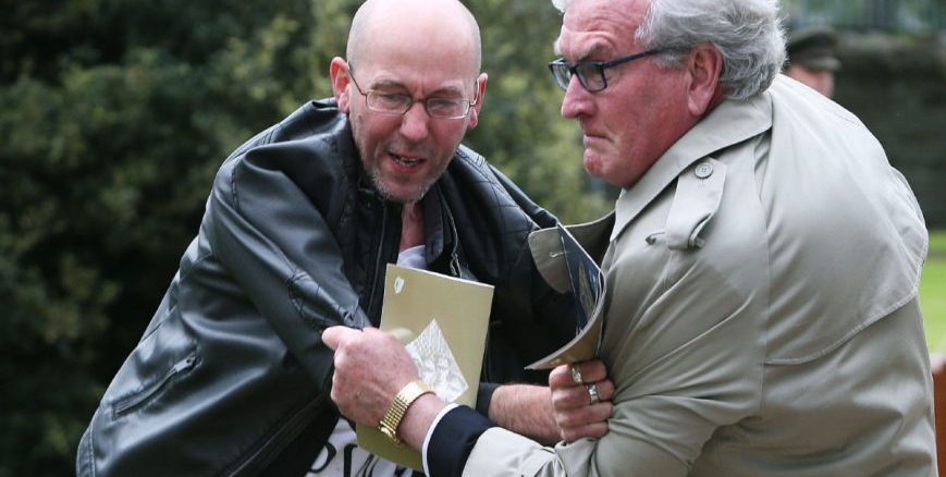 ambassador to ireland, kevin vickers, tackles protester at ceremony in dublin