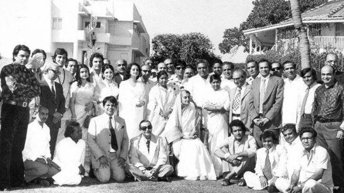 A file pic of Indira Gandhi with prominent Bollywood personalities. A file pic of Indira Gandhi with prominent Bollywood personalities.
