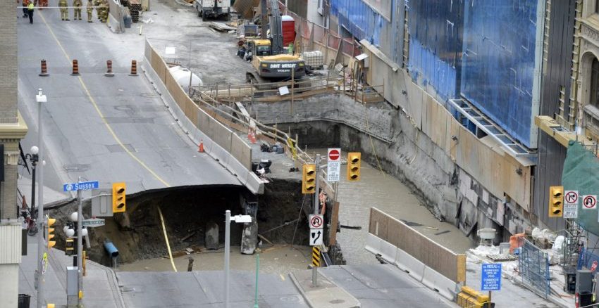 massive sinkhole appears in the middle of street in downtown ottawa