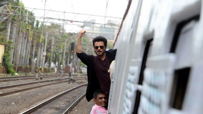 Anil Kapoor lunging out of a Mumbai local train during promotions for 24. Anil Kapoor lunging out of a Mumbai local train during promotions for 24.