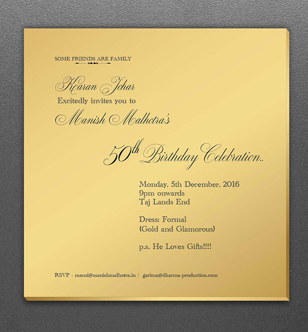 Check out Karan Johar's specially designed 'golden invite' for Manish Malhotra
