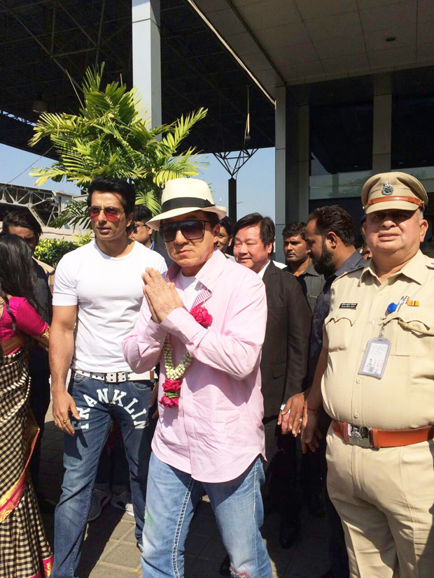 jackie chan arrives in mumbai to promote his film kung fu yoga