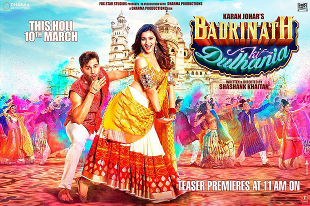 varun dhawan and alia bhatt are ready to welcome holi in the first poster of badrinath ki dulhania