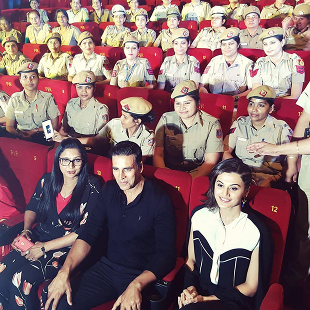 Check out Akshay Kumar and Taapsee Pannu hold special screening of Naam Shabana for female police officers in Delhi