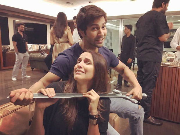 Check out Varun Dhawan and Neha Dhupia goof around with Baahubali's sword