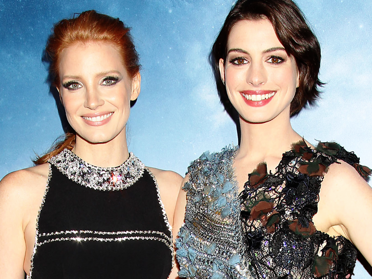 jessica chastain’s venice italian was attended by anne hathaway & emily blunt