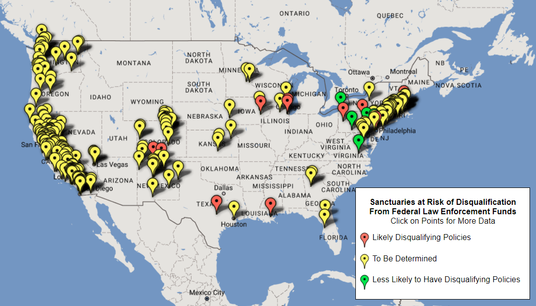 Sanctuaries at Risk of Disqualification From Federal Law Enforcement Funds