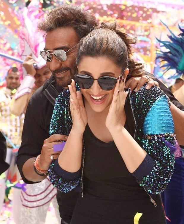 Check out Parineeti Chopra and Ajay Devgn caught in a candid moment shooting for Golmaal Again title track
