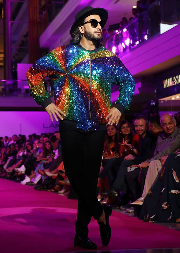 Check out Ranveer Singh added more sparkle and colour with his rainbow jacket at the Lakme Fashion Week 2017 (1)