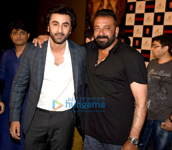 Sanjay Dutt, Ranbir Kapoor, Rajkumar Hirani at the trailer launch of 'Bhoomi'