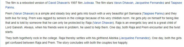 This Wikipedia plot summary of Varun Dhawan starrer Judwaa 2 has left everyone in splits