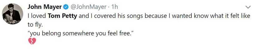John Mayer on Tom Petty's death (Twitter)