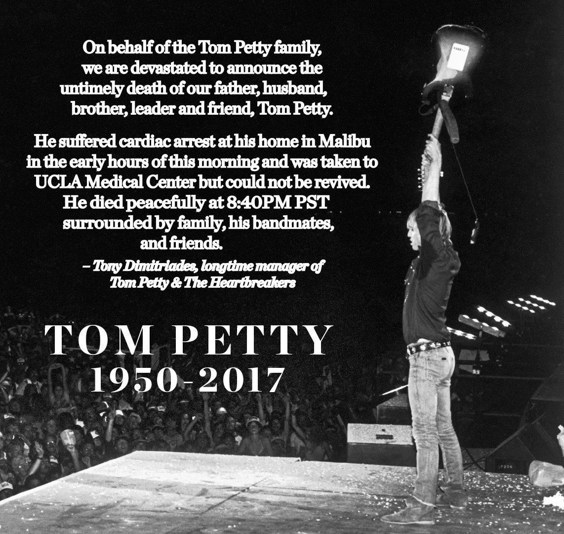 Tom Petty's Twitter account announces his death