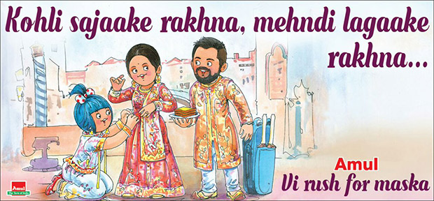 Virat Kohli - Anushka Sharma wedding Amul wishes the newly wedded couple in their trademark style