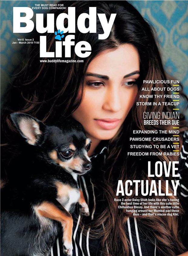 daisy shah displays her love for animals on the cover of buddy life