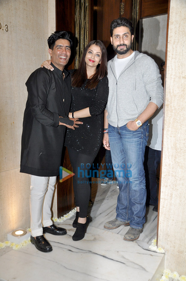 Aishwarya Rai Bachchan and Abhishek Bachchan with Manish Malhotra