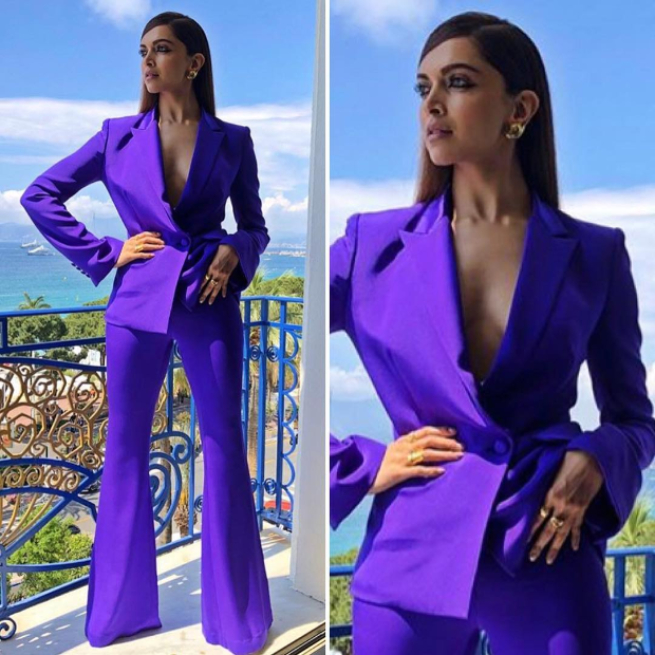 Deepika Padukone looks astonishing in a purple pantsuit