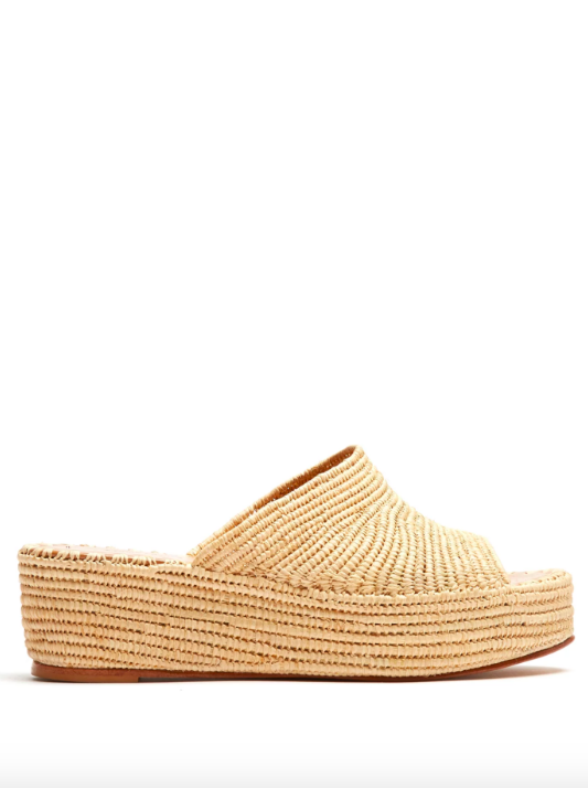 move over, basket bags: raffia shoes are taking over