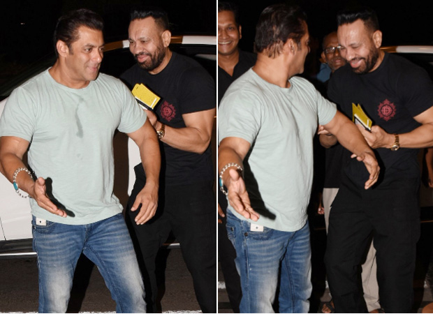 Salman Khan pokes fun at his bodyguard Shera while leaving for Dabangg Tour Reloaded at the airport