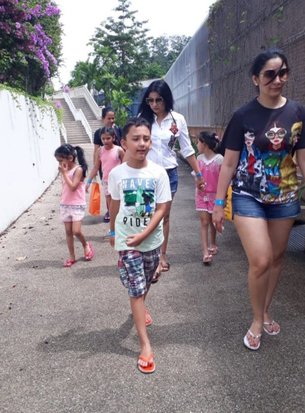 maanayata dutt is chilling and relaxing in a pool with kids iqra and shahraan