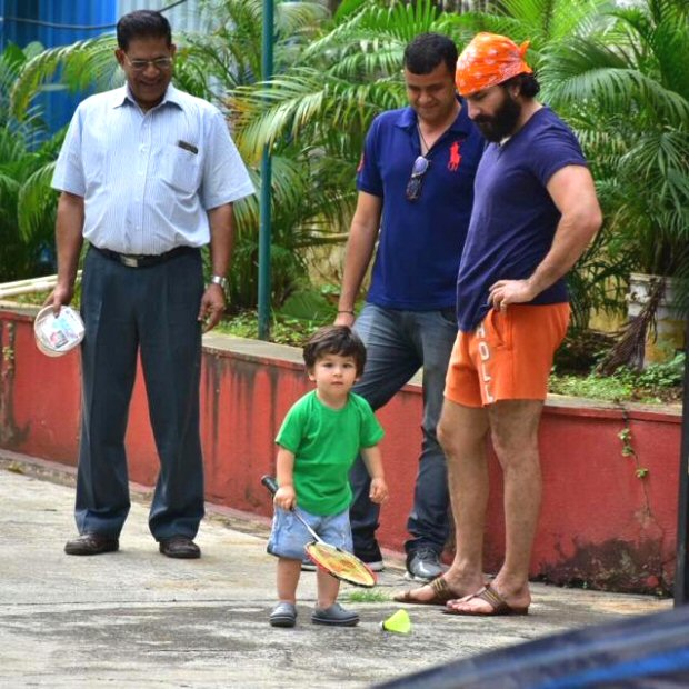 Saif Ali Khan indulges Taimur in a game of badminton as mommy Kareena Kapoor is away on a gym run (see pics)