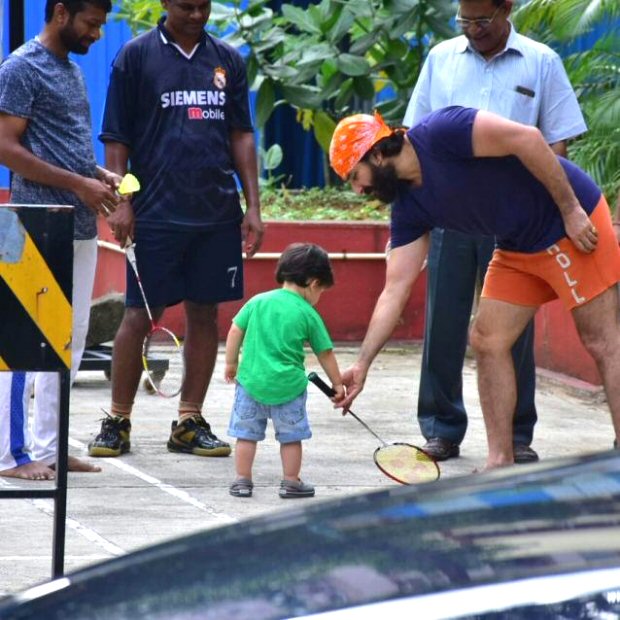Saif Ali Khan indulges Taimur in a game of badminton as mommy Kareena Kapoor is away on a gym run (see pics)