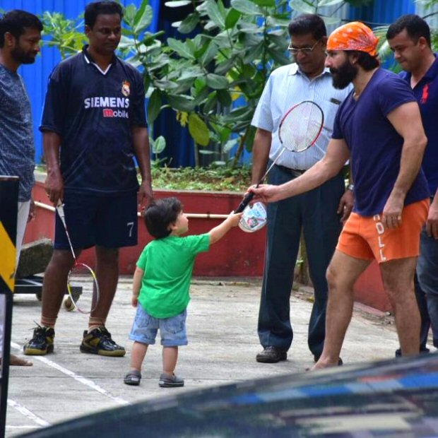 Saif Ali Khan indulges Taimur in a game of badminton as mommy Kareena Kapoor is away on a gym run (see pics)