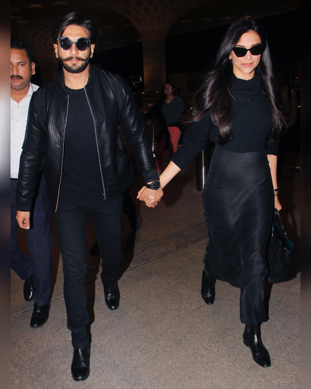 Deepika Padukone and Ranveer Singh twinning in black at the airport (2)