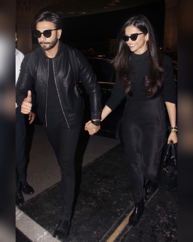 Deepika Padukone and Ranveer Singh twinning in black at the airport (3)