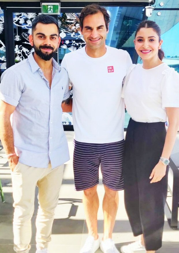 anushka sharma and virat kohli meet roger federer at australian open