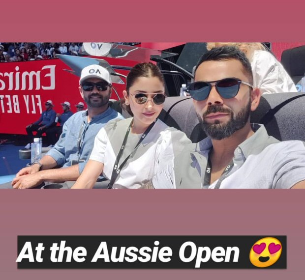 anushka sharma and virat kohli meet roger federer at australian open