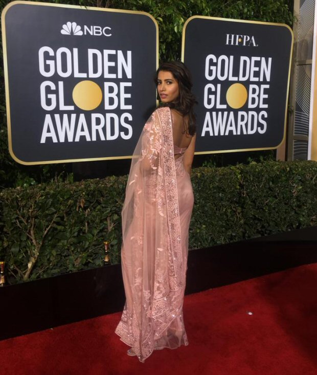 former miss india and bollywood actress manasvi mamgai goes desi in a saree at golden globes 2019; announces her production company