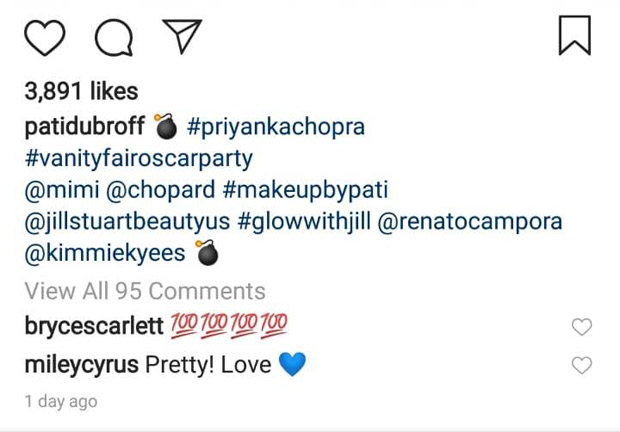 Oscars 2019 - Miley Cyrus comments on former boyfriend Nick Jonas’ wife Priyanka Chopra’s picture on Instagram and the internet is going BONKERS!