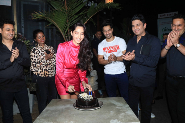 'Dilbar' girl Nora Fatehi rings her birthday with Street Dancer 3D duo Varun Dhawan and Bhushan Kumar