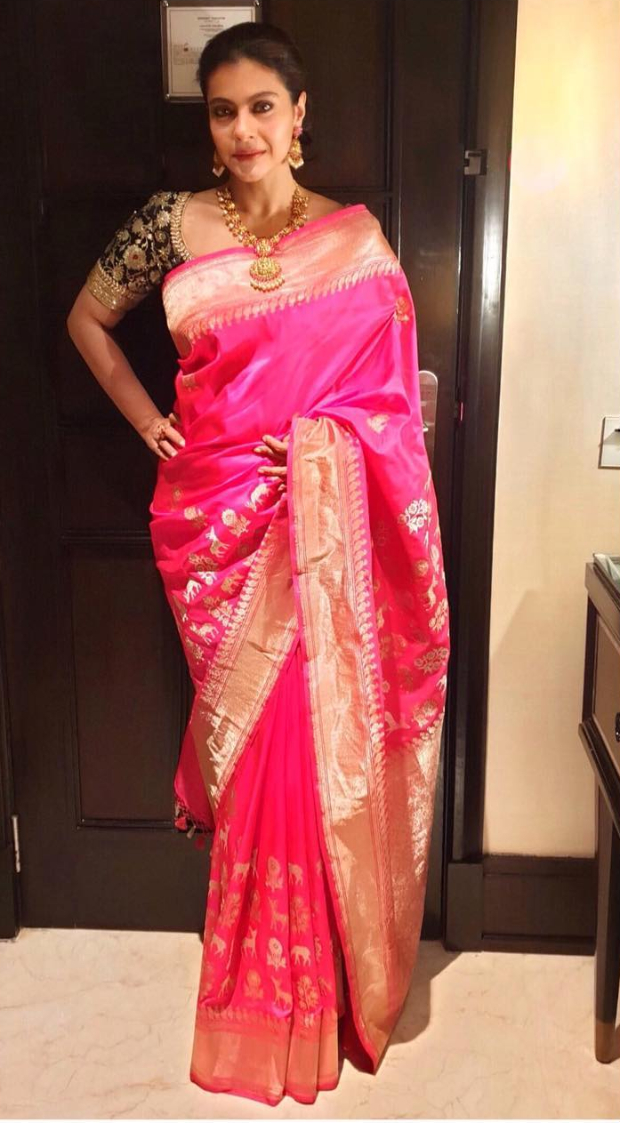 Kajol in Coloroso Weaves Banarasi saree for Soundarya Rajinikanth's wedding in Chennai (2)