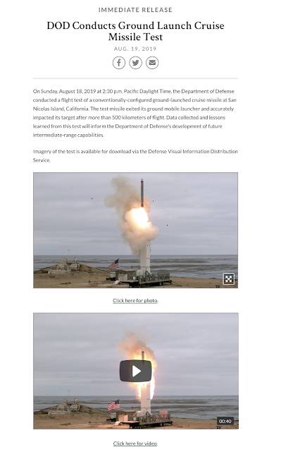 Russian Chinese Pentagon Intermediate-Range Missile Test,