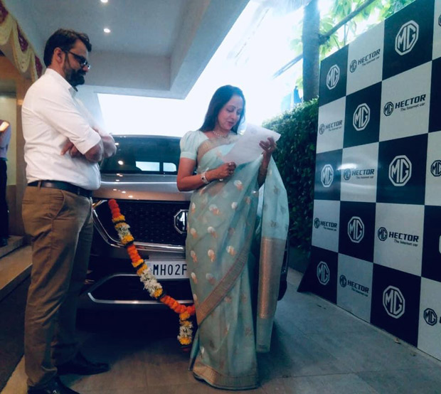 hema malini acquires a new set of wheels with the mg hector